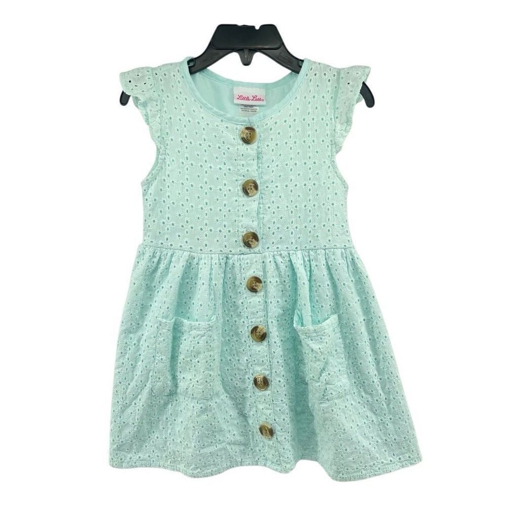Little Lass Toddler Girls Aqua Eyelet Flutter Sleeve Dress 4T – A-Line